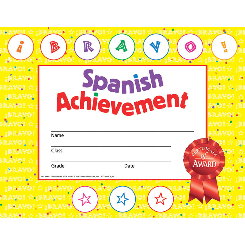 Hayes School Publishing Spanish Achievement Certificate | Wayfair